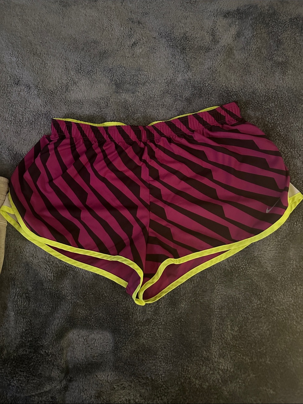 Nike Medium Women’s Magenta Stripe Running Shorts with Neon Yellow Trim